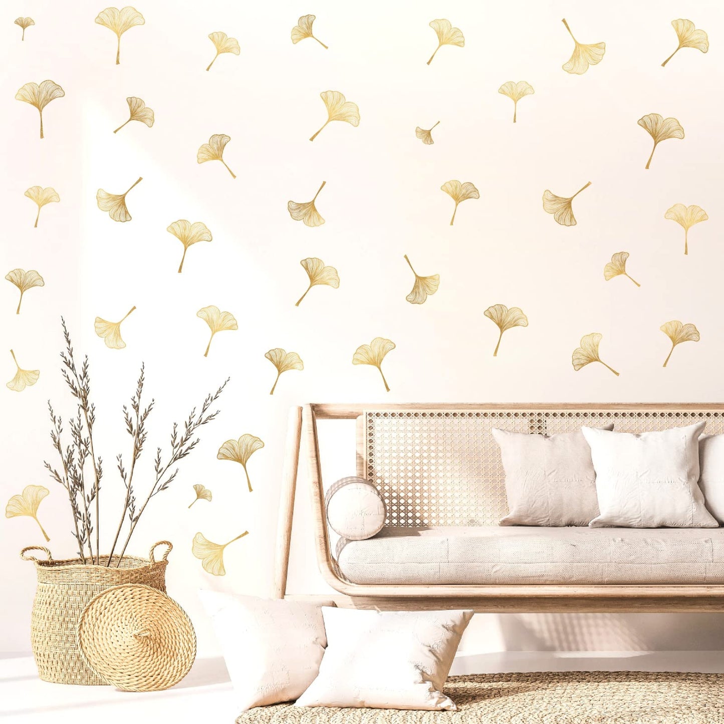 Golden Wall Decals Peel and Stick Golden Leaves Wall Stickers Modern Leaf Vinyl Wall Decals Living Room Abstract Flower Walls Sticker Nordic Plant Walls Art Murals for Bedroom Bathroom Kitchen Decor