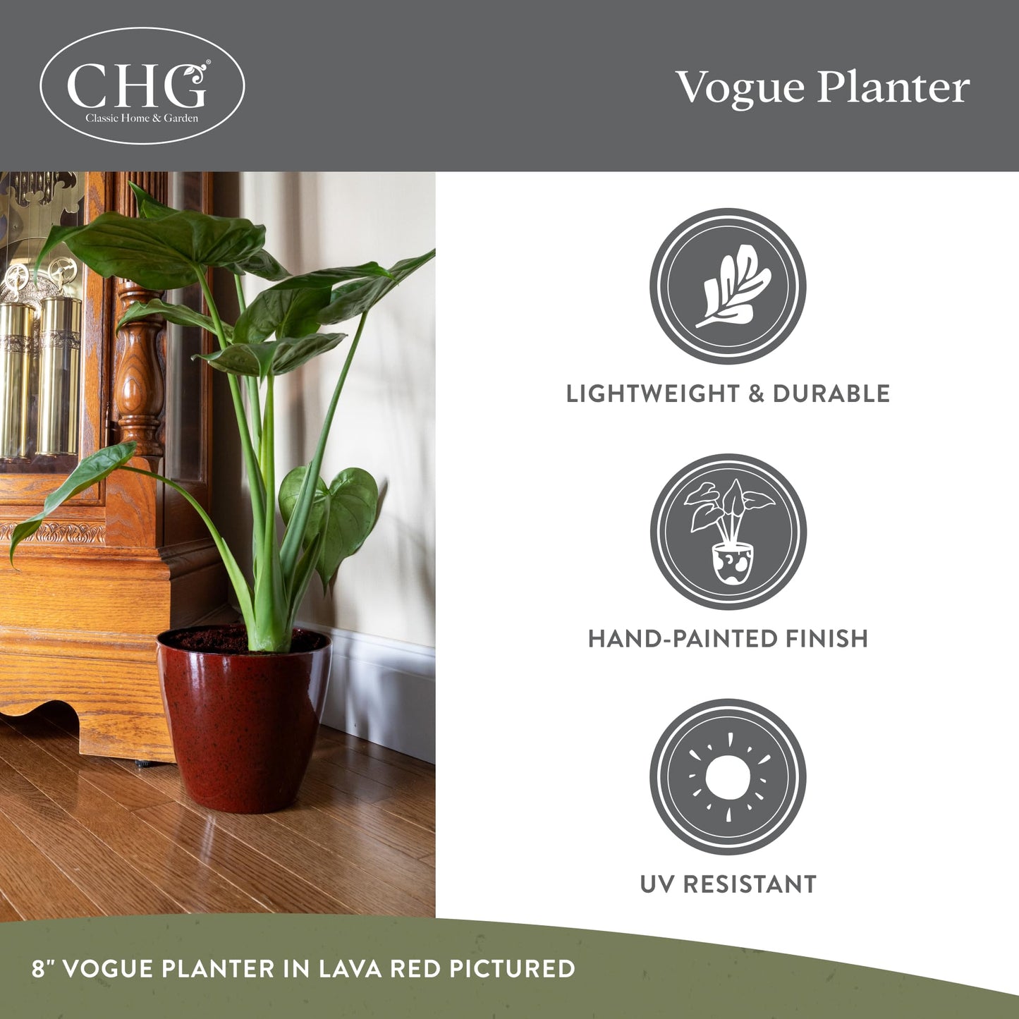 Classic Home and Garden by Growscape Vogue Planter Pots w/Pottery Quality Finish, Modern Indoor & Outdoor Flower Pots, UV-Resistant Porch Planters, Decorative Pot for Flowers & Herbs (8” Stark White)