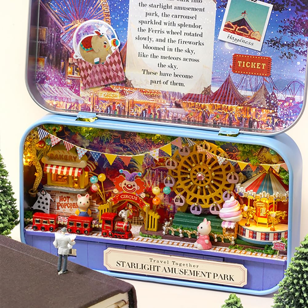 iiecrKiie Dollhouse Miniature with Furniture,DIY Dollhouse Kit Mini Iron Box Theater,1:24 Scale Creative Room Toys Best Birthday Gift for Adults and Lover (Star Light Amusement Park)