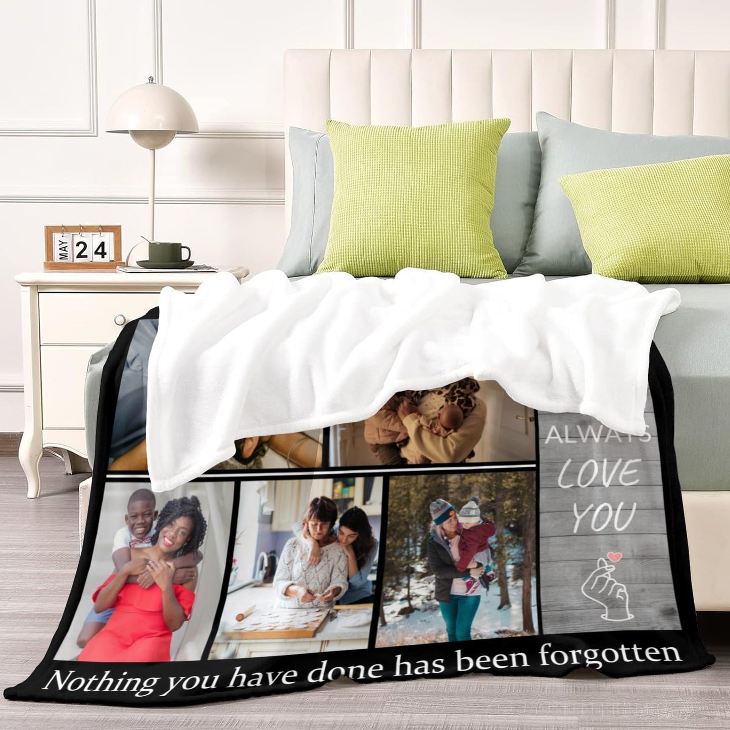 LGNAZIO Custom Blanket with Photo, Make a Personalized Mothers Day Blanket Gifts for Mom Her, Customizable Memories Souvenir Throw Blankets with Pictures for Best Mom Ever, 7 Collage Made in USA