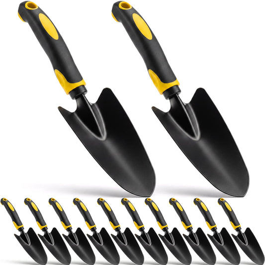 Yaocom 12 Pcs Garden Shovel Aluminum Alloy Heavy Duty Trowel Small Digging Shovels Metal Hand Trowel Spade with Soft Handle for Garden Lawn Yard Planting Tool (Large Shovel,Yellow)