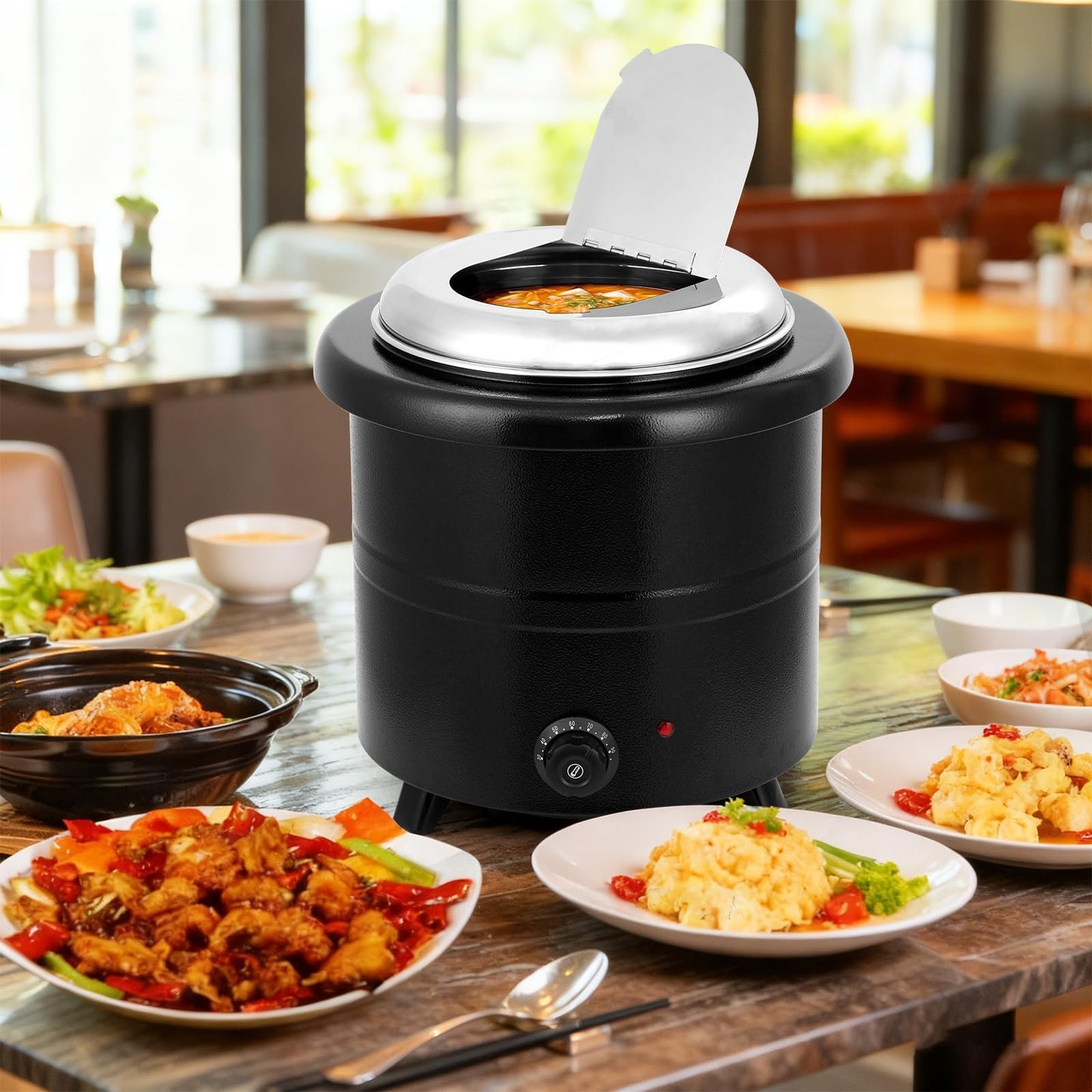 GarveeHome Soup Warmer, 13.7 Qt Commercial Grade Soup Kettle with Swing Lid and Detachable Stainless Steel Insert Pot, Food Warmer with Anti-Scald Handle for Restaurants, Buffet, Catering