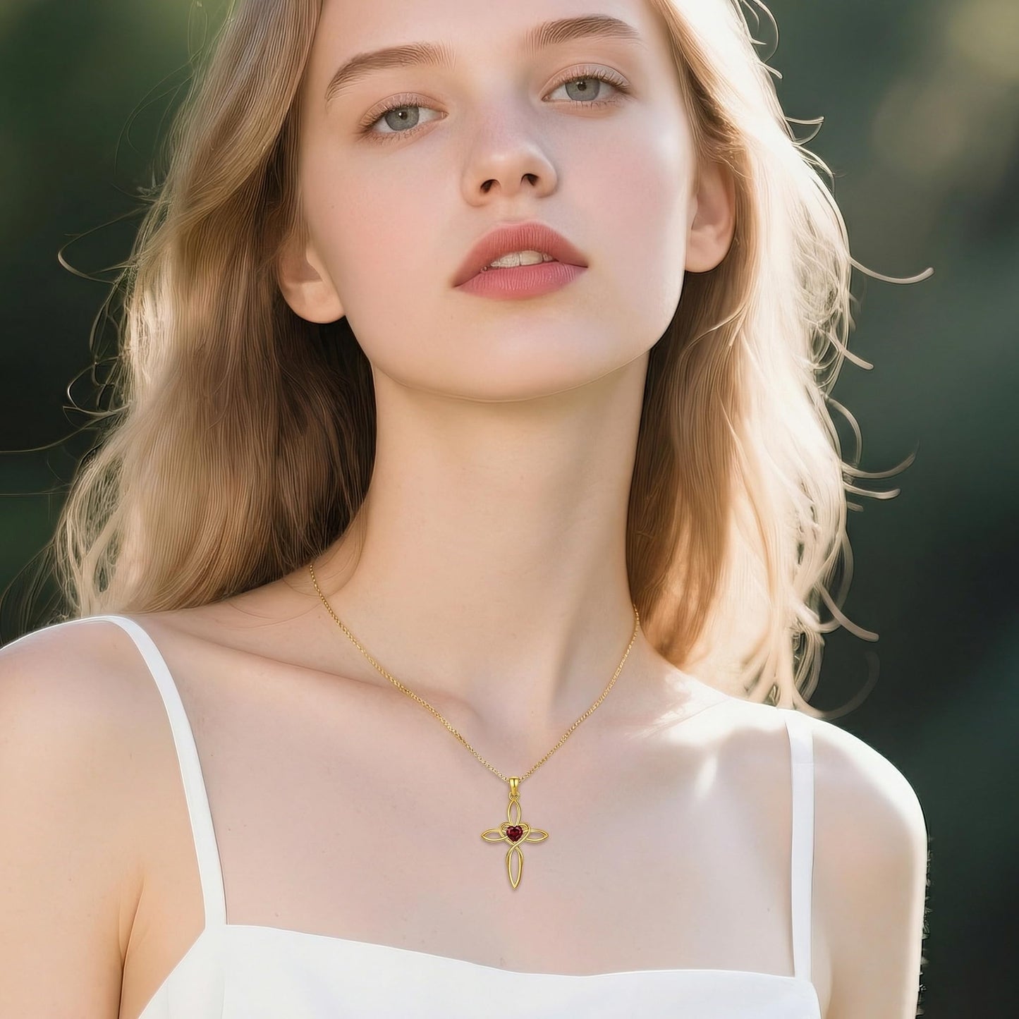 POIUY Celtic Knot Cross Birthstone Necklace for Women 14K Gold Dainty Irish Infinity Heart Pendant Cross Jewelry Anniversary Valentines Birthday Mothers Day Gifts for Mom Wife Her