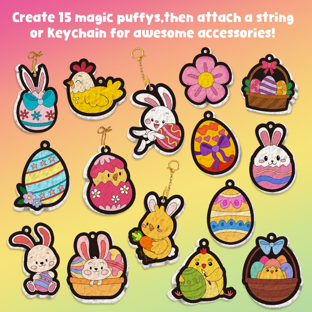 Artnedu Magic Foam Texture Painting Kit,Mess-Free Paint by Number Craft, DIY Color & Inflate Activity, Creative Gift for Girls & Boys Ages 4, 5, 6, 7, 8, 9, 10（Cute Bunny Theme）