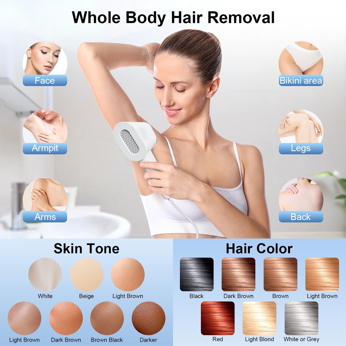 IPL Laser Hair Removal Device with Ice Cooling, 3-in-1 At-Home Hair Remover Device for Face Arms Legs Bikini Line, 999K Flashes for Women & Men