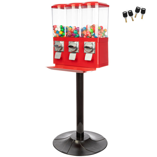 Gumball Machine - Triple Candy Machine Dispenser for Gumballs, Capsules, and Candy - Vending Machines for Business by Great Northern Popcorn (Red)