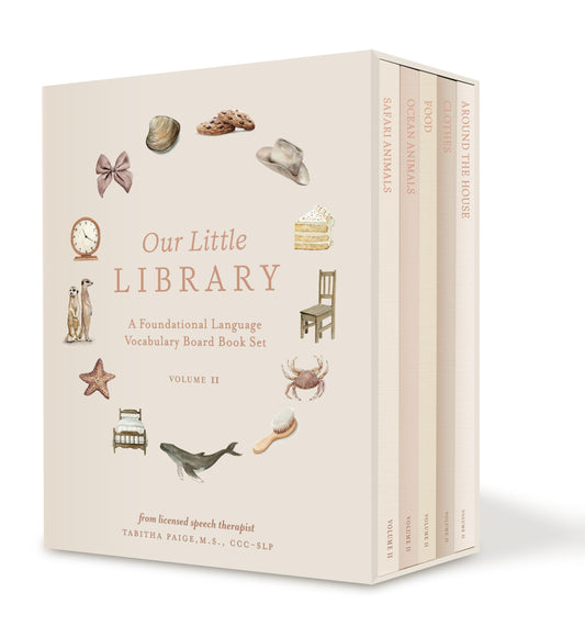 Our Little Library Vol. 2: First 100 Words Board Book Box Set, including Ocean Animals, Safari Animals, Food and Drink, Clothes, and Around the House (Tabitha Paige Children's Book Series)