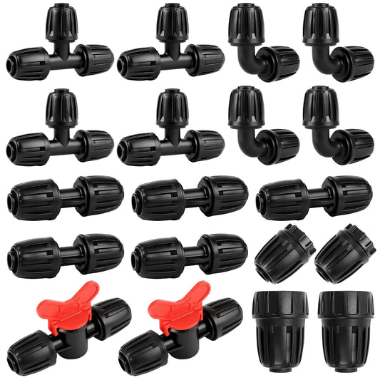 Copadri 21 Pieces 1/2 Inch Drip Irrigation Fittings Kit, 1/2'' Drip Line Barbed Fittings for 1/2 Inch Irrigation Tubing (1/2" ID x 0.650" OD) Anti-Leak Lock Nut Connectors for Garden Drip System
