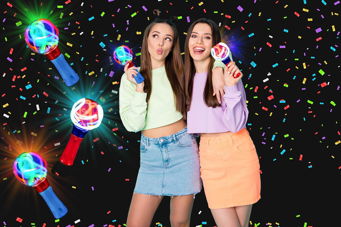 The Dreidel Company Light-Up Orbiter LED Spinning Wand, with Push Button, 7" Inches, Great Gift Idea for Boys, and Girls, Birthday Party Favor, Events, and Gatherings (Single)