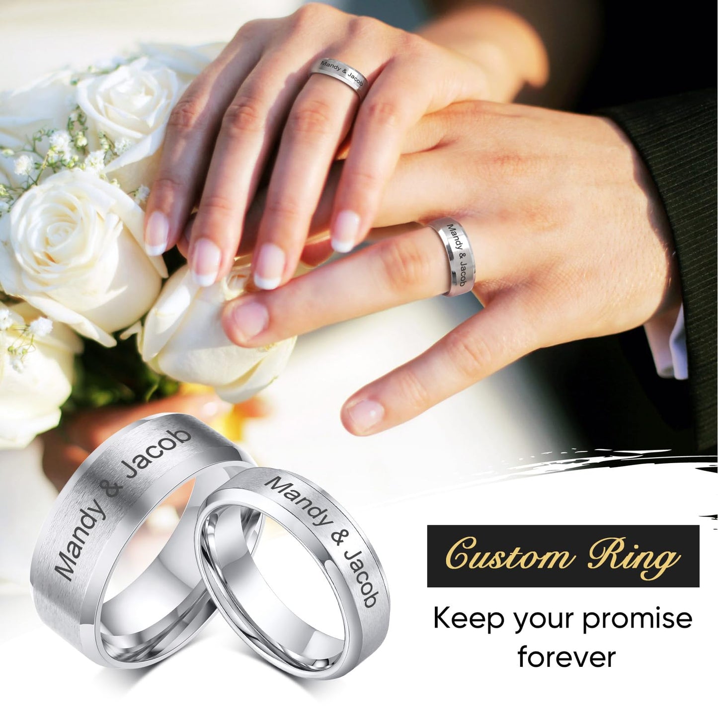 VNOX Customize Personalized 6MM Stainless Steel Simple Matte Brushed Finish Wedding Band Engagement Rings for Men Women,Size 10
