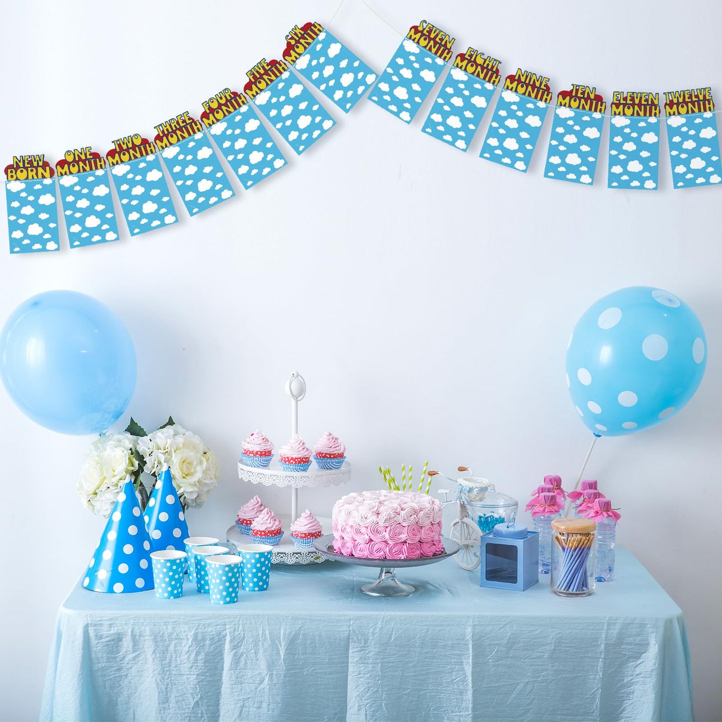 Oudain Cartoon 1st Birthday Photo Banner for Baby from Newborn to 12 Months Inspiration 1st Birthday Party Decorations for Girl Boy Monthly Milestones Garland