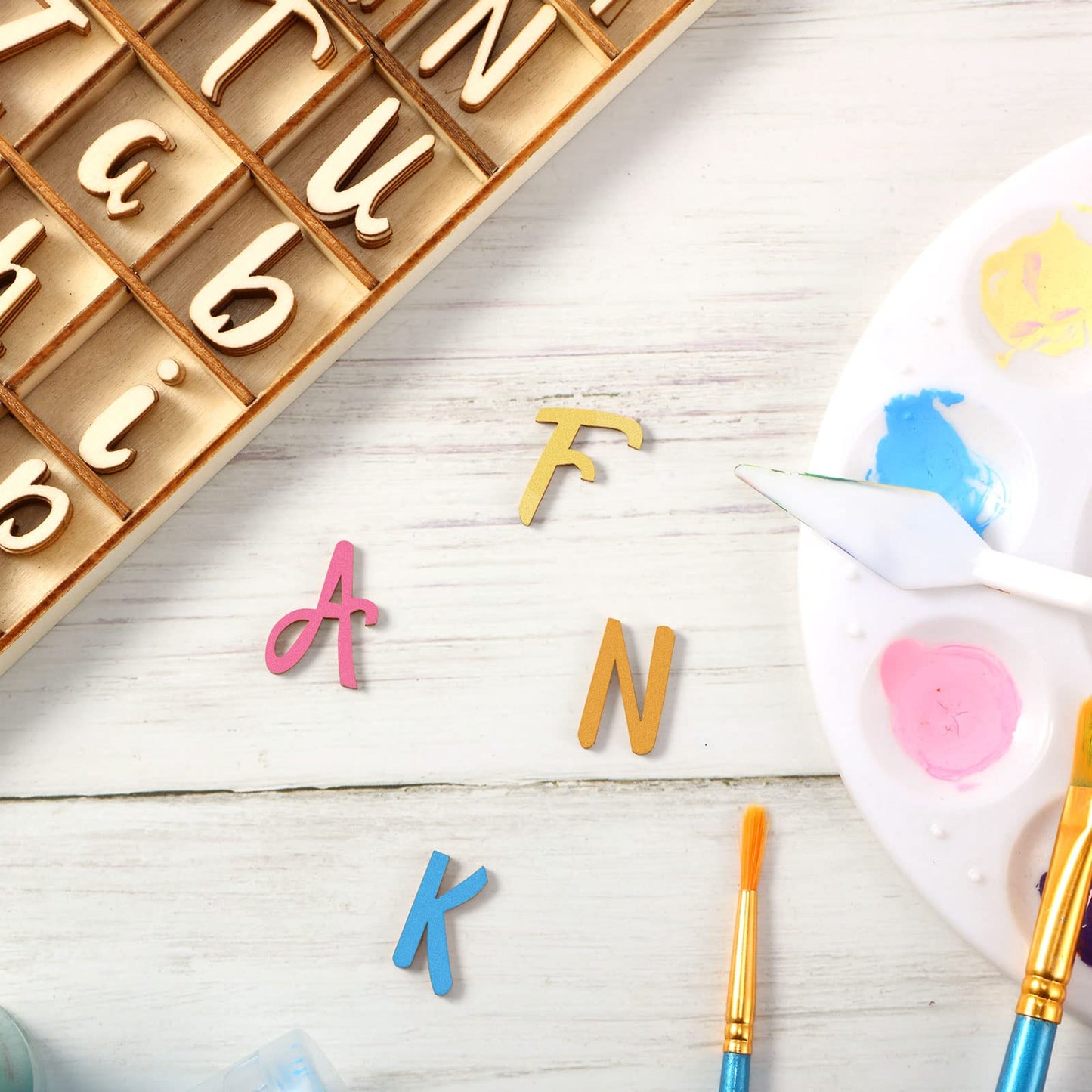 Blulu 248 Pcs 1 Inch Wood Alphabet Letters Numbers Blank Unfinished Wooden Letters Numbers for Crafts with Rustic Storage Tray for Spelling Learning Education Back to School Gifts(Wood Color)