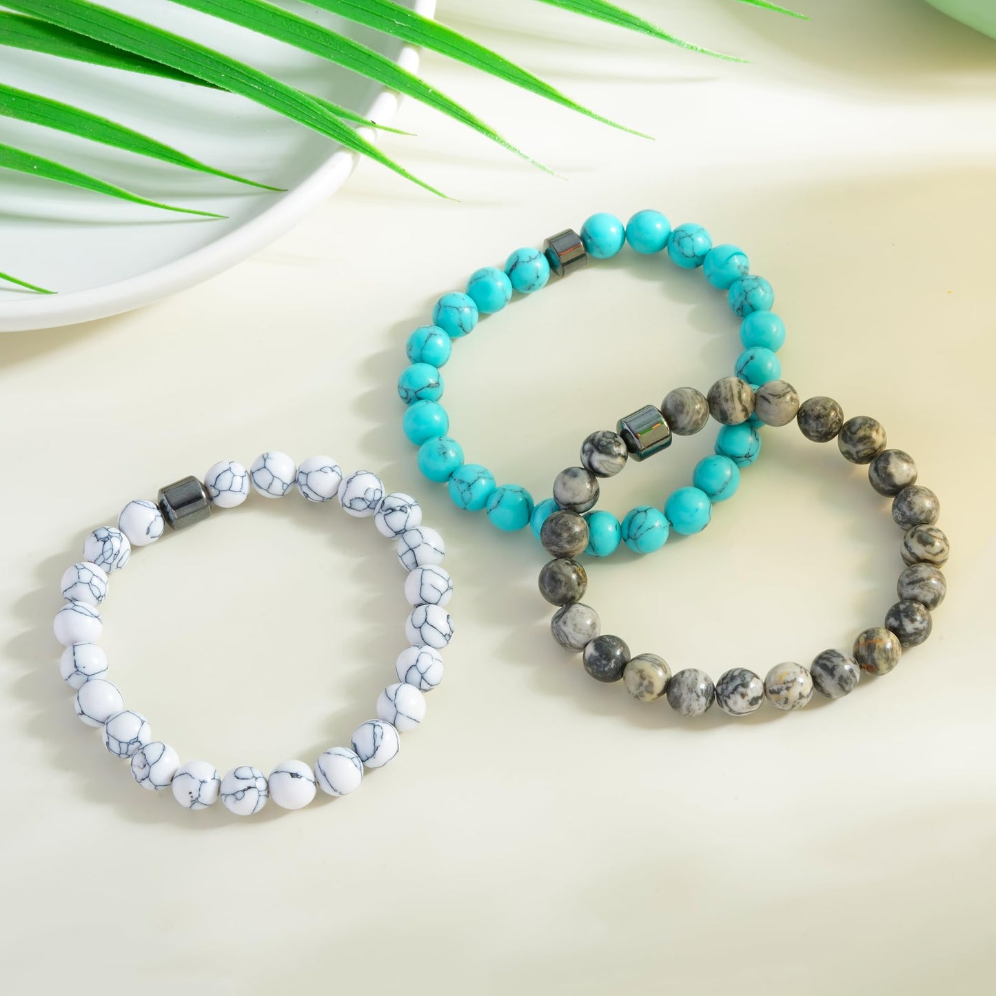 ZHDHDQ 3PCS Glame Anti Alcohol Bracelet for Men Women，Stone Volcanic Stone Reduce the Urge Drinking Alcohol Manifestation Relieve Anxiety Stress Jewelry Gift (grey/emerald green/ashen)