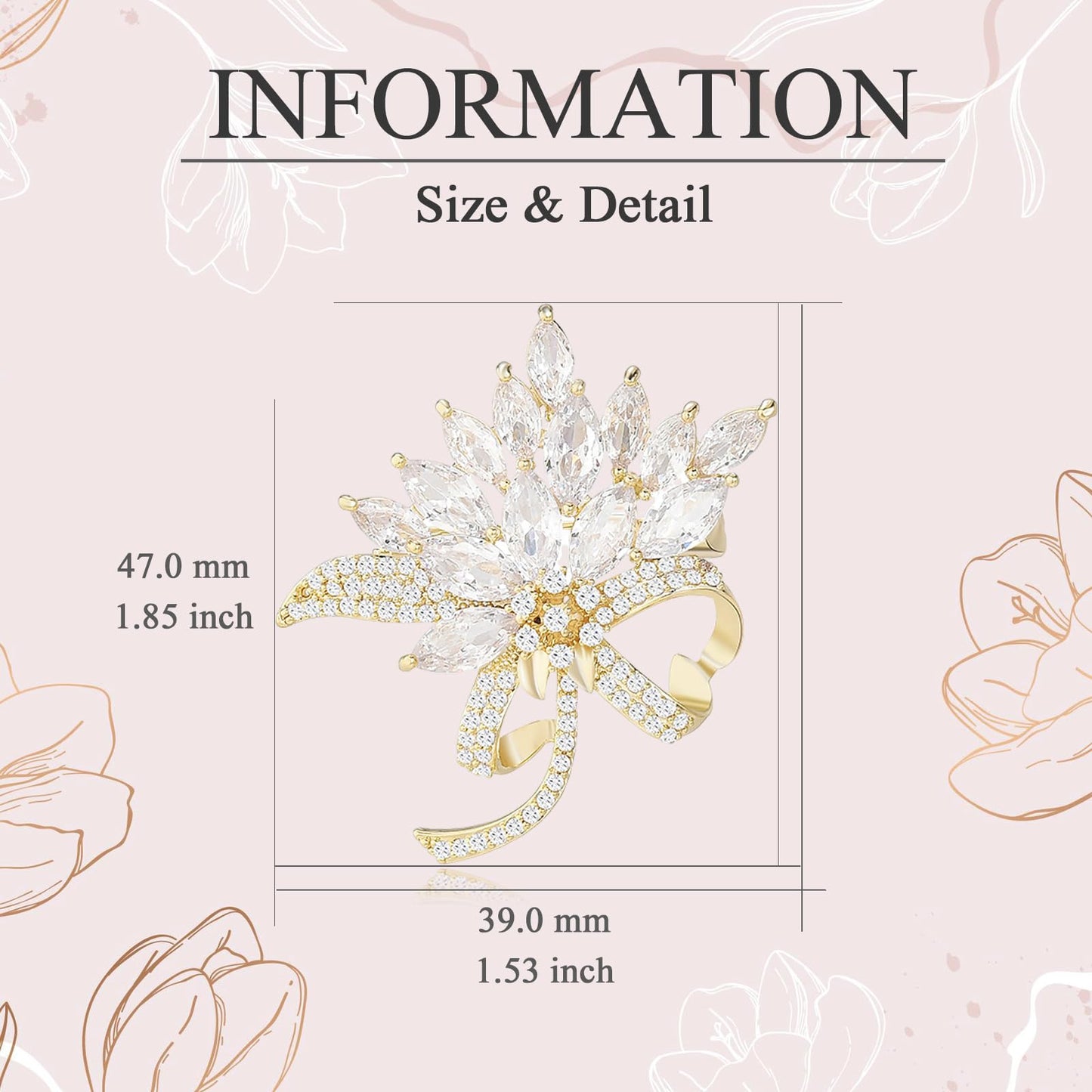 EMEGCY Rhinestone Flower Brooch Austria Crystal Brooch Pin Gold Plated Pin Floral Lapel Pin Wedding Jewelry Dainty Gift for Wife Bride