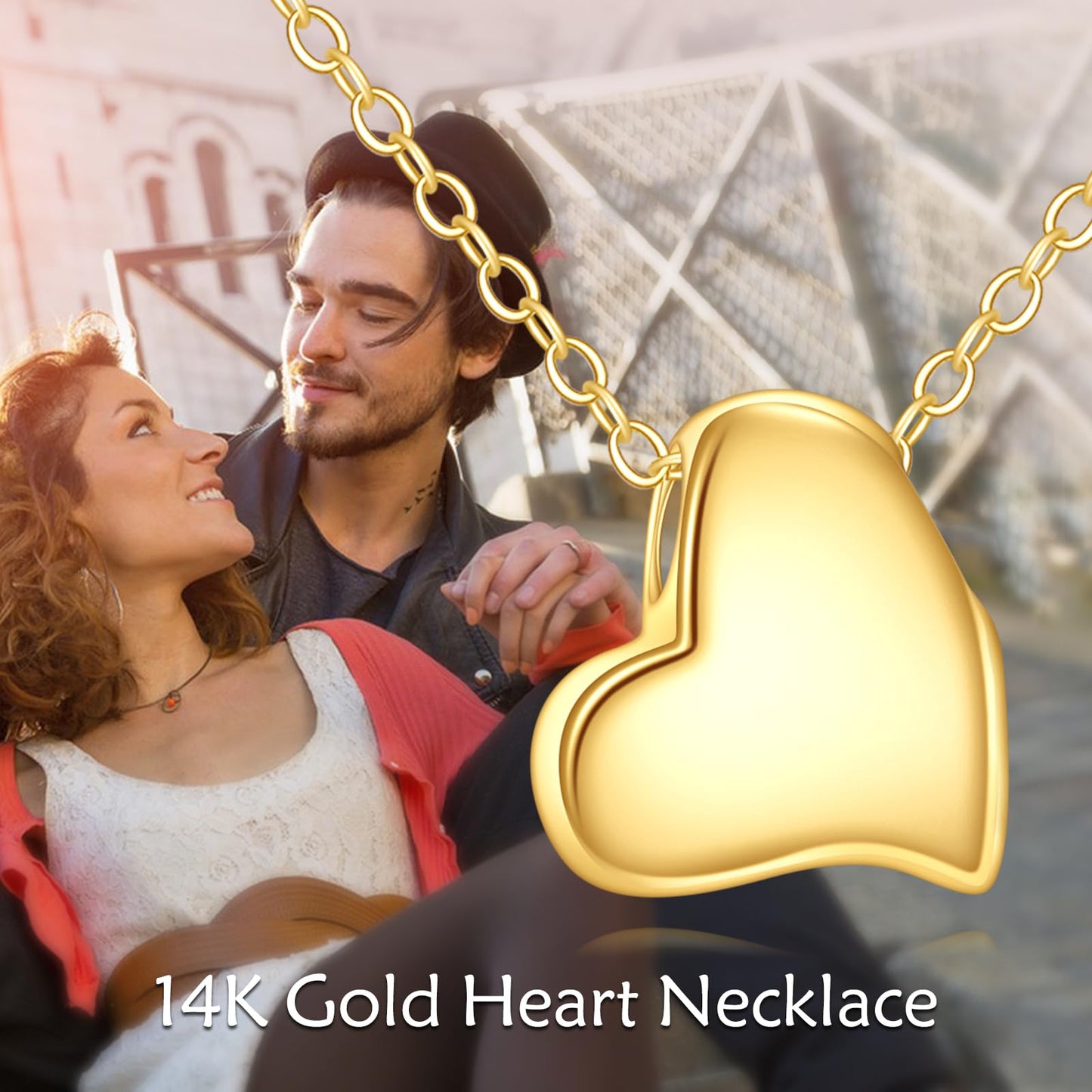 DOVRAN 14K Solid Yellow Gold Heart Love Necklace for Women Real Gold Heart Pendant Minimalist Jewelry Birthday Gifts for Wife Mom