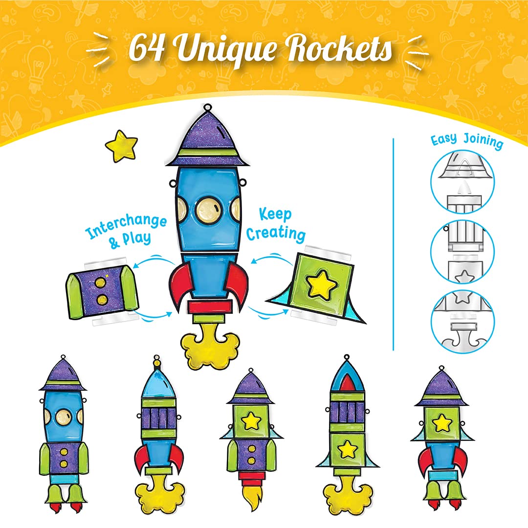 Imagimake Window Art for Kids - Rocket | Suncatcher Kits for Boys, Arts and Crafts for Ages 5-7 | Toys for Boys & Girls Ages 6-8-10-12 | Birthday Gifts for 5 6 7 8 9 10 11 12 Years Old Boys & Girls