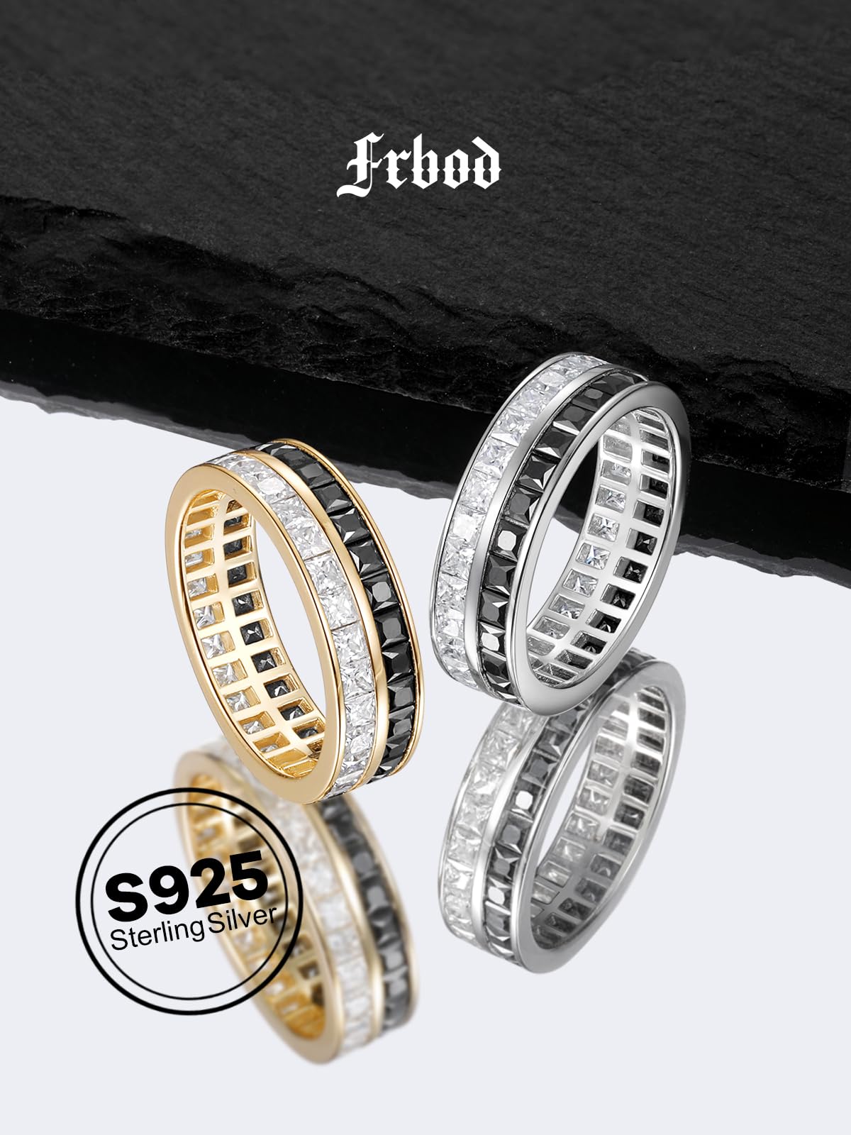 Frbod Womens Black Diamond Ring Moissanite Wedding Band Princess Cut Diamond Band Chunky Sterling Silver Rings Size 5
