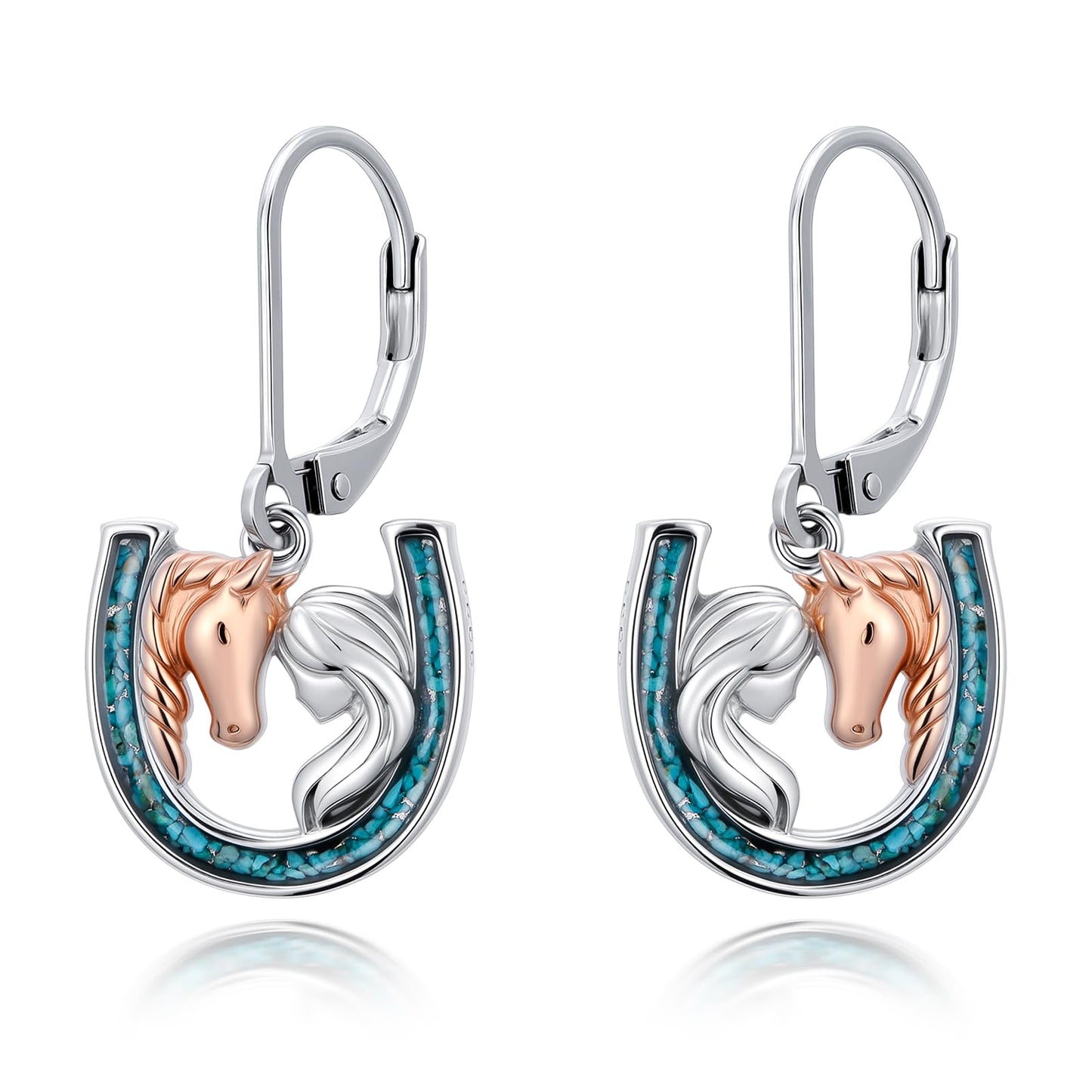 YYmqmq Turquoise Horse Earrings for Women 925 Sterling Sliver Horseshoe Dangle Drop Earrings Leverback Country Jewelry Turquoise Western Jewelry Gifts for Women Girlfriend Cowgirl