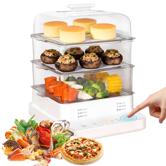 Electric Food Steamer, 3 Layers Food Steamer, 800W Commercial Stainless Steel Steamer, 22L/23QT Large Capacity Breakfast Machine with Timer, for Home, Restaurant, Party