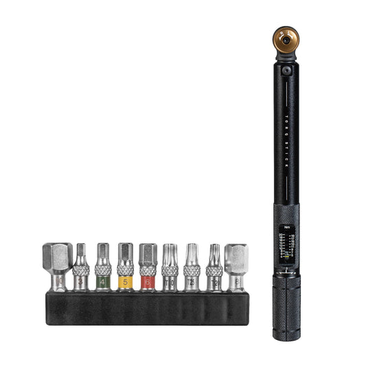 Topeak Torq Stick 4–20 Nm Torque Wrench – Adjustable Preset Torque Tool with Reversible Ratchet, 9 Long Bits (3–10 mm Allen & T20/T25/T30 Torx), +/- 4% Accuracy for Bike Maintenance & Repair