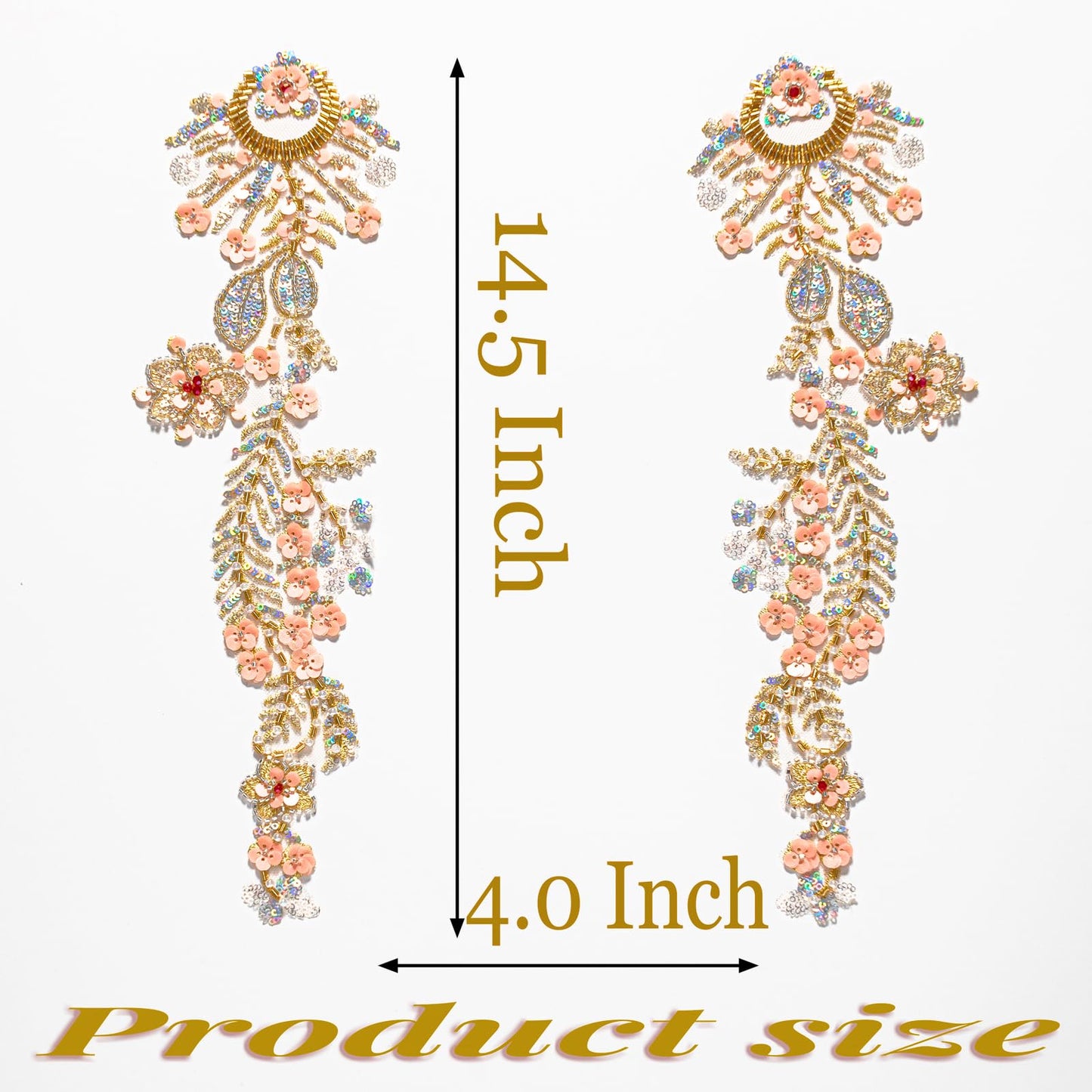 Silvora Pair Embroidery Pearl Sequin Applique,Gold Beaded Flower Applique for Dress Bodice Costume Clothing Craft DIY (Gold-1)