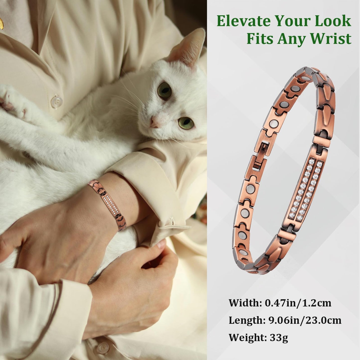 Fashtour 99.99% Pure Copper Magnetic Bracelet and Ring Set for Women, Heart Wire Design Adjustable Jewelry with 3800 Gauss Magnets, Elegant Gift Box (copper584)
