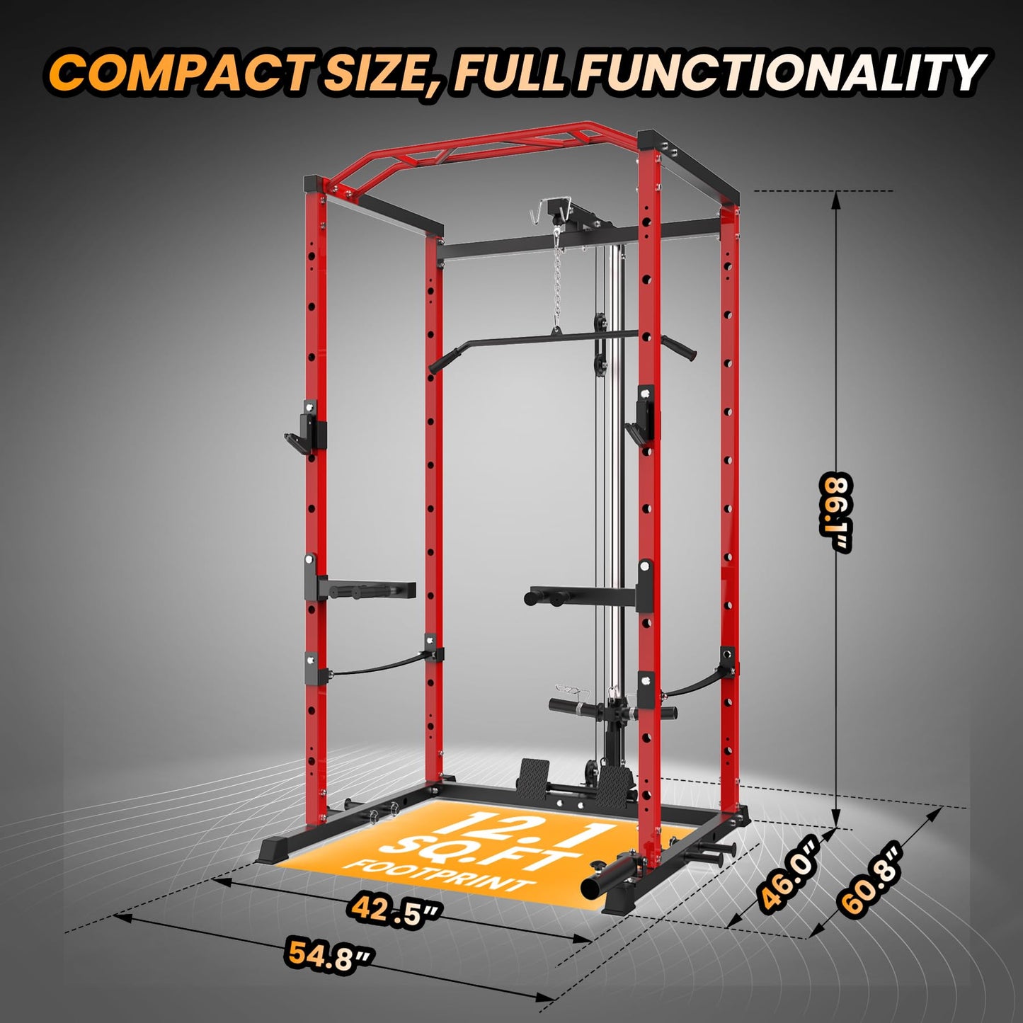 GAOMON Multi-Function Power Rack - Heavy-Duty Power Cage with LAT Pulldown, Cable Pulley, j-Hooks, Dip Bars, Landmine Attachment (1600 LBS Weight Capacity) for Home Gym