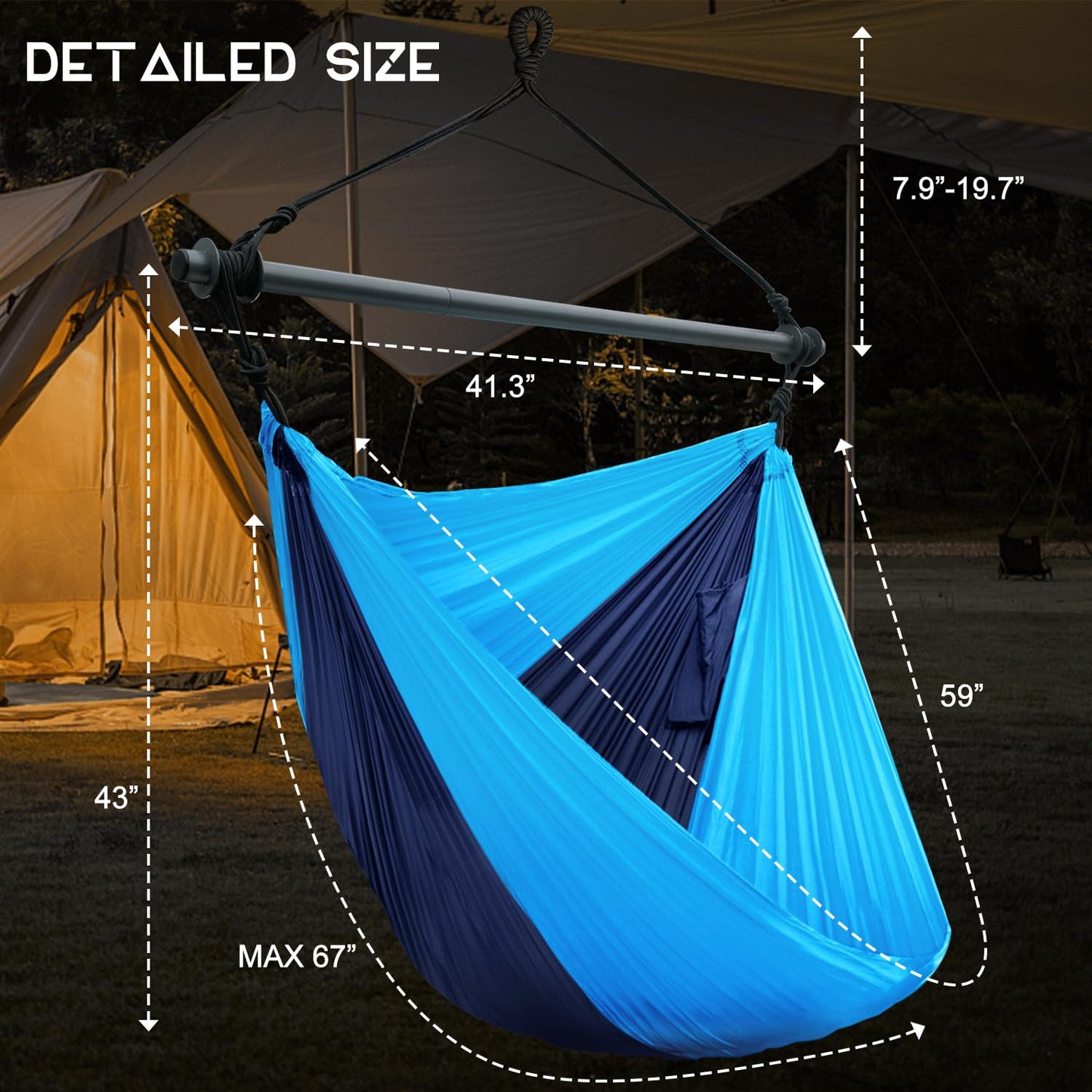 Hammock Chair, Portable Outdoor Hanging Rope Swing, Max 500 Lbs, Collapsible and Lightweight Nylon Parachute Hammocks Chair for Indoor, Backpacking, Travel, Backyard, Patio, Hiking (Navy,Blue)