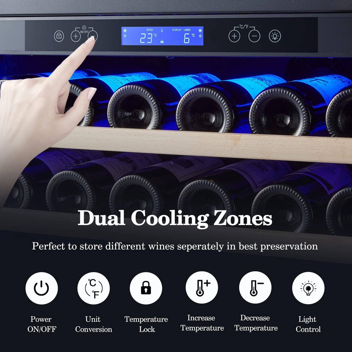 BODEGA Wine and Beverage Refrigerator, 24 Inch 2 IN 1 Dual Zone Wine Cooler,Built-in or Freestanding Beverage Cooler, Soft LED Light Hold 88 Bottles and 149 Cans, silvery