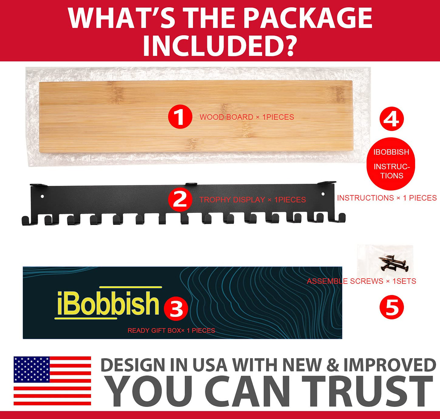 iBobbish Trophy Shelf with Hooks for Medals - Trophy Shelf for Wall Mount Ribbon Display, Trophy Shelves for Gymnastics, Soccer, Wrest,Running Race Medals Awards Rack,Gifts for Runners Luxurious