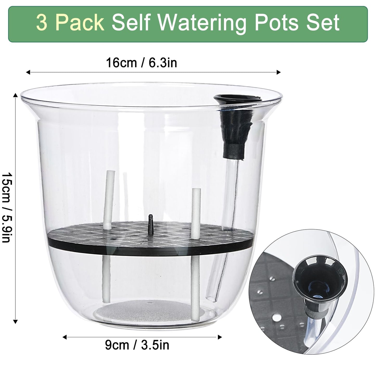 IWNTWY Plant Pots 6 inch Set of 3, Self Watering Pots for Indoor Outdoor Plants Flowers, Self Watering Planters with Reservoir, Drainage Hole and Absorbent Cotton Rope (3 Large)