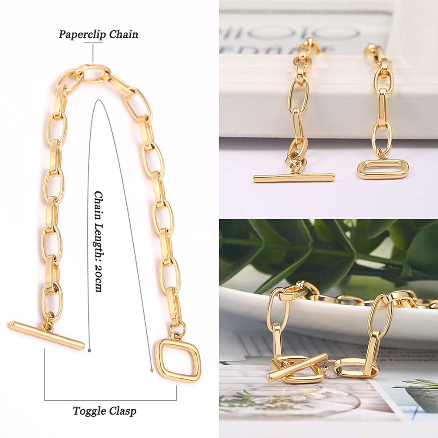 SOFYBJA Personalized Paperclip Oval Link Chain Bracelet for Women Dainty 18k Gold Plated Bracelets Charm Handmade Jewelry for women