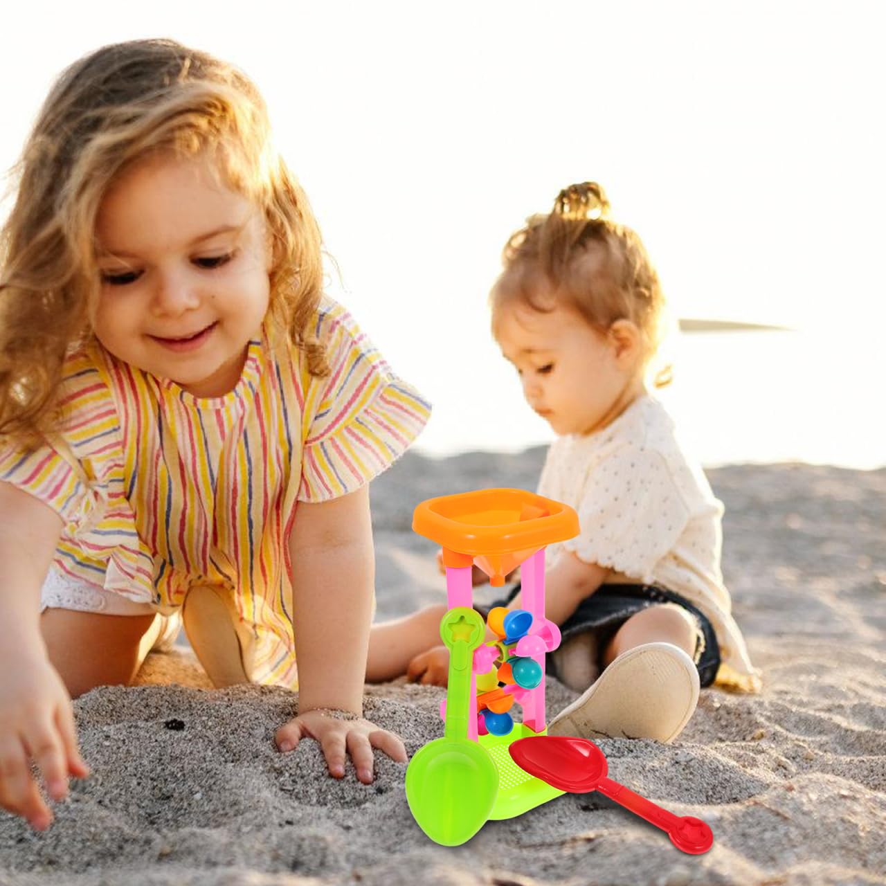 Toyvian Kids Sand Wheel Toy Flowing Sand and Water Wheel Tower Plastic with Spades for Children Summer Outdoor Travel Beach s