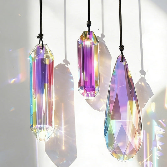 3Pcs Crystal Suncatchers for Window Hanging,Sun Catcher Crystals with Glass Prism, Rainbow Maker for Indoor Outdoor Windows, Room, Garden Fantasy Aesthetic Home Decor (ABColor 3Pcs)