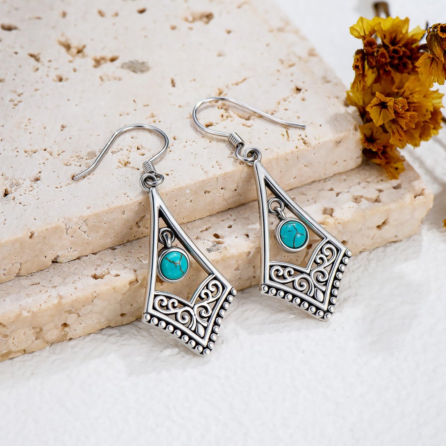 Eetaitai Turquoise Earrings for Women 925 Sterling Silver Vintage Spiral Earrings Turquoise Dangle Earrings Western Jewelry Mothers Day Gifts for Mom Wife Sister