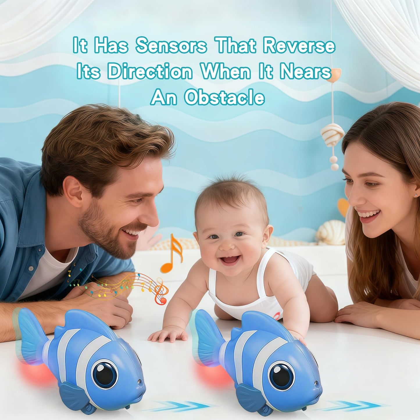 Gzsbaby Musical Baby Toy -Crawling Toy Sensory Tummy Time Toys for Boy Girl, Light-up Walking Dancing Moving Toys Learning Development Infant Toddler Birthday Gifts (Blue)