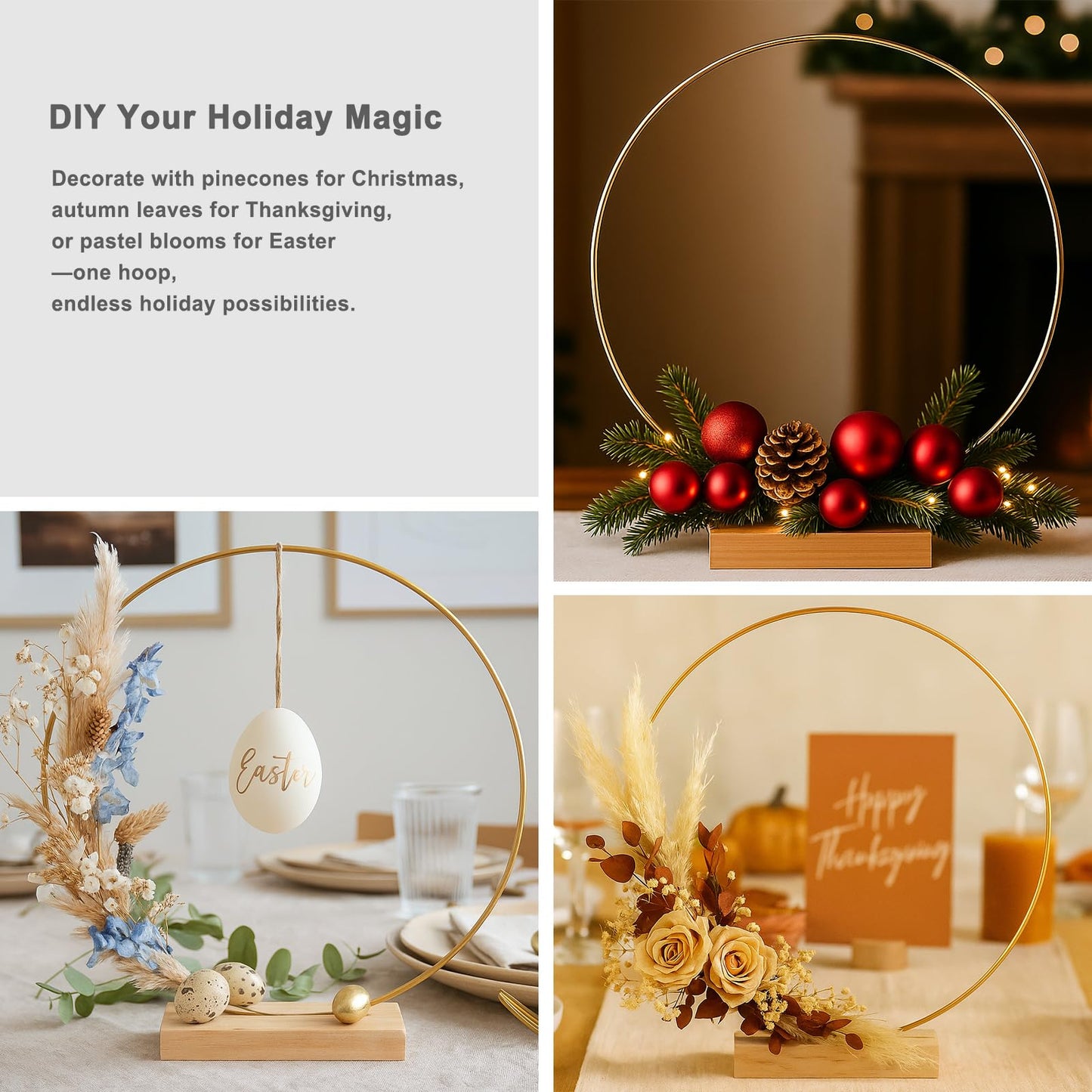 10 Pack Floral Hoop with Stand and 38-Yard Paddle Wire 12 Inch Metal Rings for DIY Centerpiece Table Decorations Crafts Macrame Rings Hoop Wreath Dream Catcher Rings Wedding Christmas Wreaths, Gold