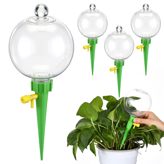 Acellegic 4 Pcs 17oz Plant Self Watering Globes for Indoor Outdoor Adjustable Plants Plastic Water Bulbs Top to Fill Plant Self Watering Planter Insert Water Devices System Spikes Stakes (Green)