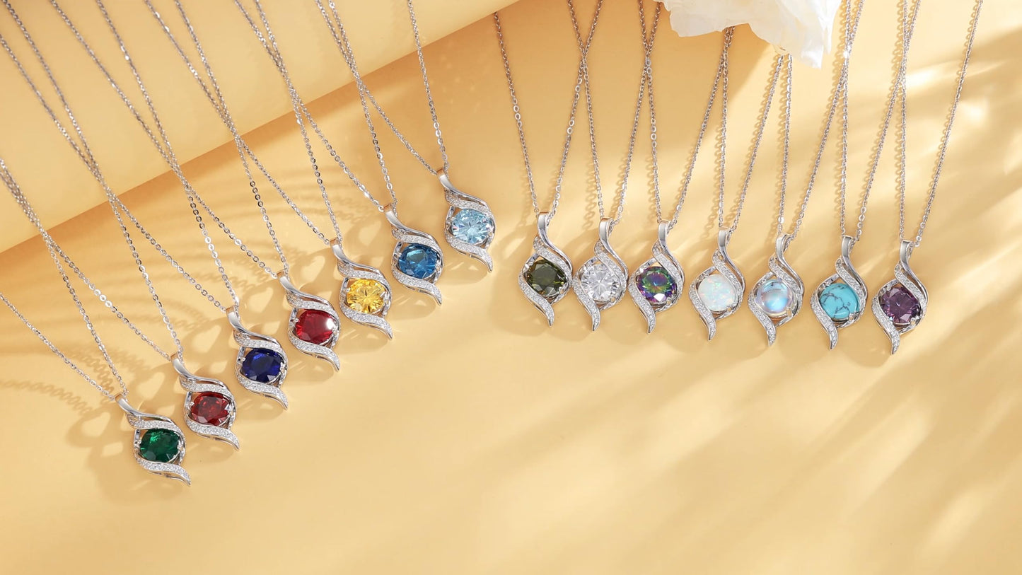 FANCIME September Birthstone Necklace for Women Round Sapphire Necklace S925 Sterling Silver full Love Birthday Gifts for Mom Women, 16"+2" Inches