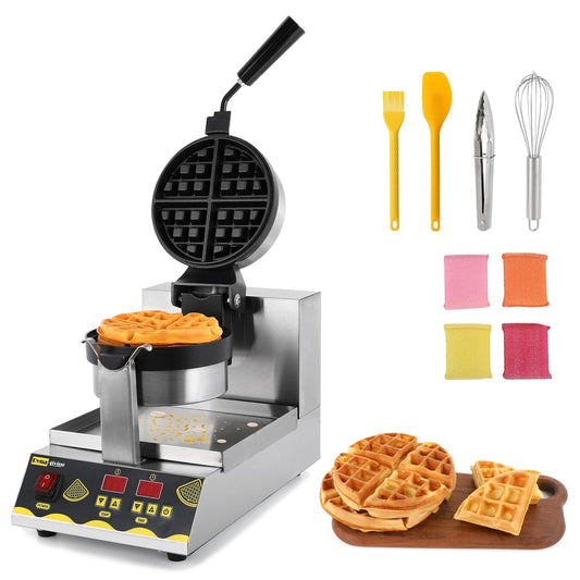 Dyna-Living Belgian Waffle Maker 180° Rotating Commercial Waffle Maker Intelligent Commercial Waffle Iron for Restaurant, 1200W Professional Waffles Machine for Home Use
