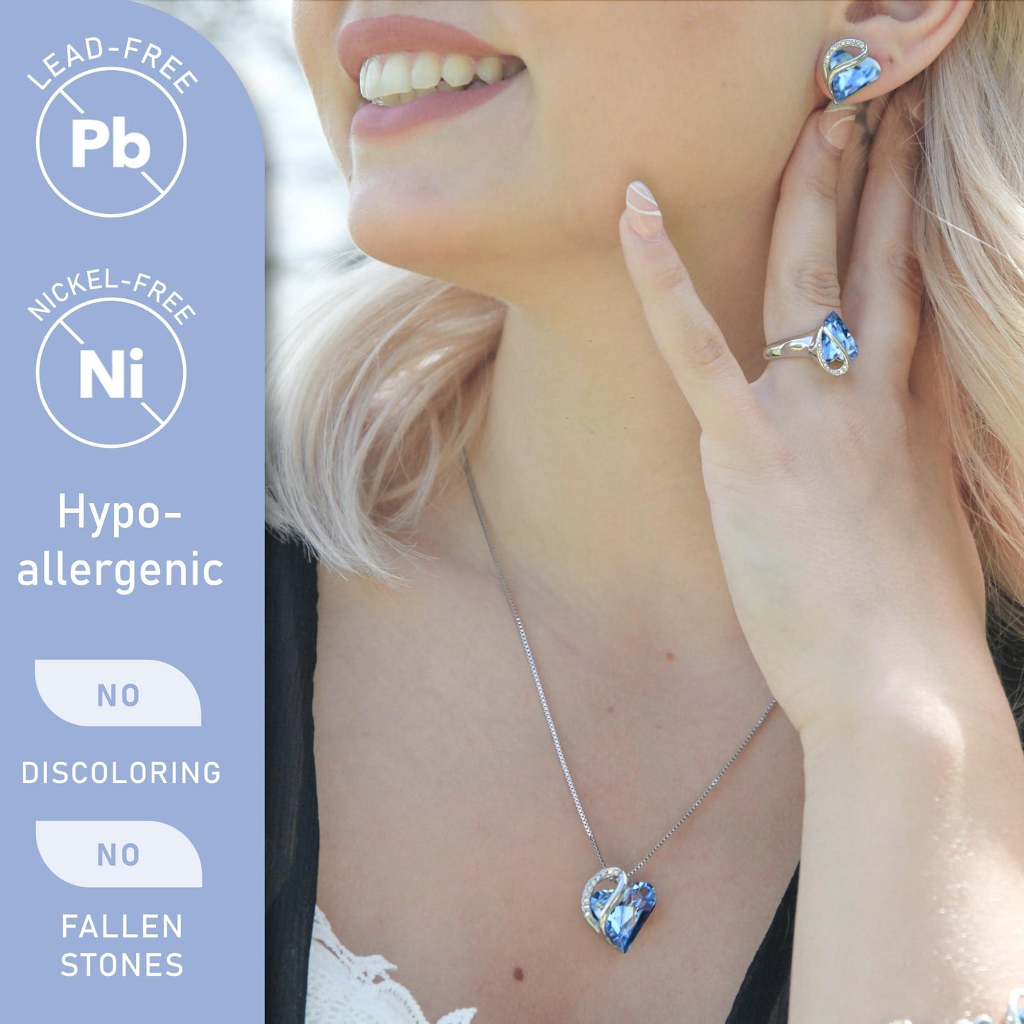 Leafael Gift Necklaces for Women, Infinity Birthstone Heart Pendant, Light Sapphire Blue Crystal for March December, Birthday Jewelry for Her, Mom, Wife, Silver Plated, 18" + 2" Chain