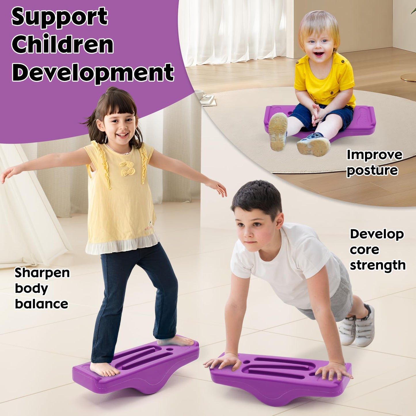 Kids Rocking Seesaw Balance Board with 5 Wooden Balls Sensory Training Rocking Board Balance Training Equipment Children Indoor Outdoor Activity Toy
