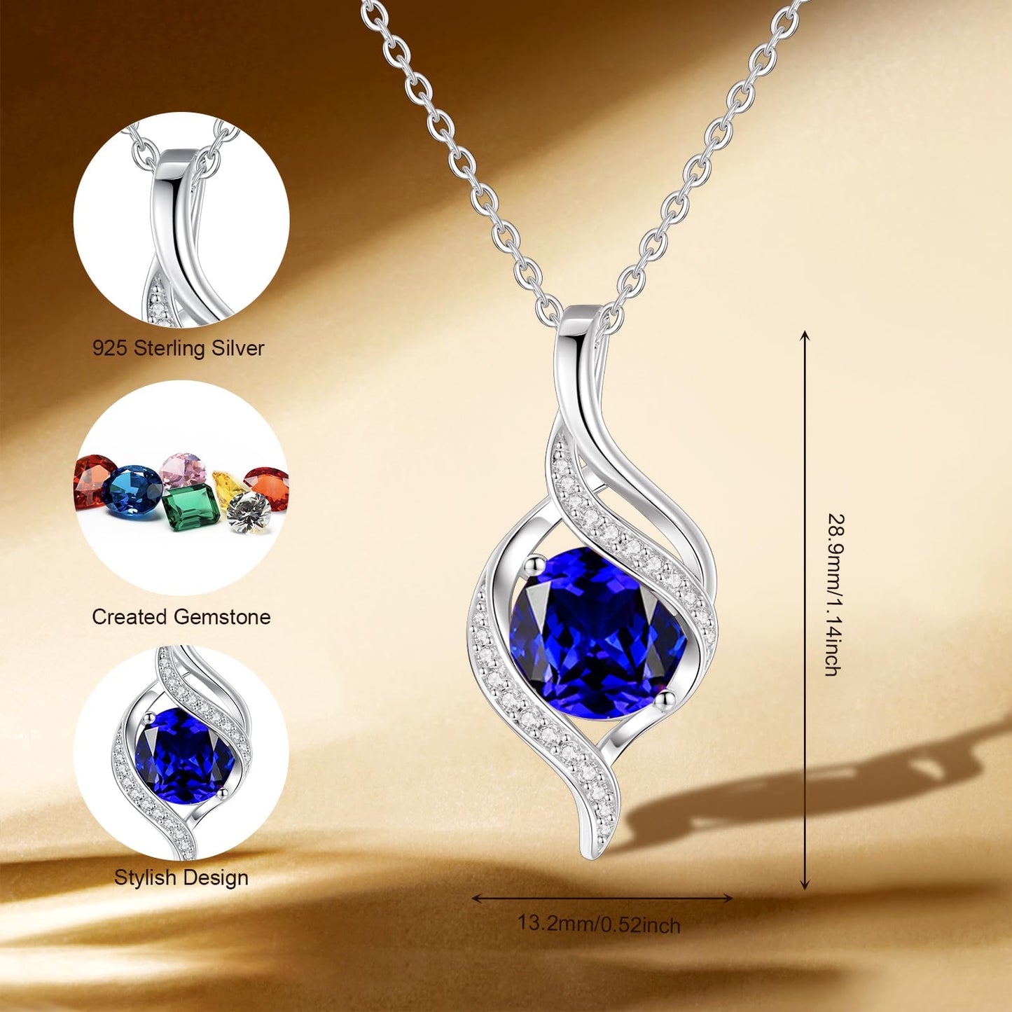 FANCIME September Birthstone Necklace for Women Round Sapphire Necklace S925 Sterling Silver full Love Birthday Gifts for Mom Women, 16"+2" Inches