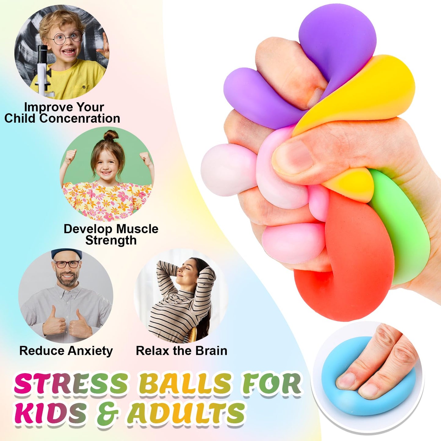 48 Pack Slow Rising Stress Ball,Stress Balls for Kids Adults,Stretchy Fidget Toys for Anxiety Relief,Hand Therapy Sensory Squishy Ball,Squishy Toys,Treasure Prize Box Toys for Kids Classroom