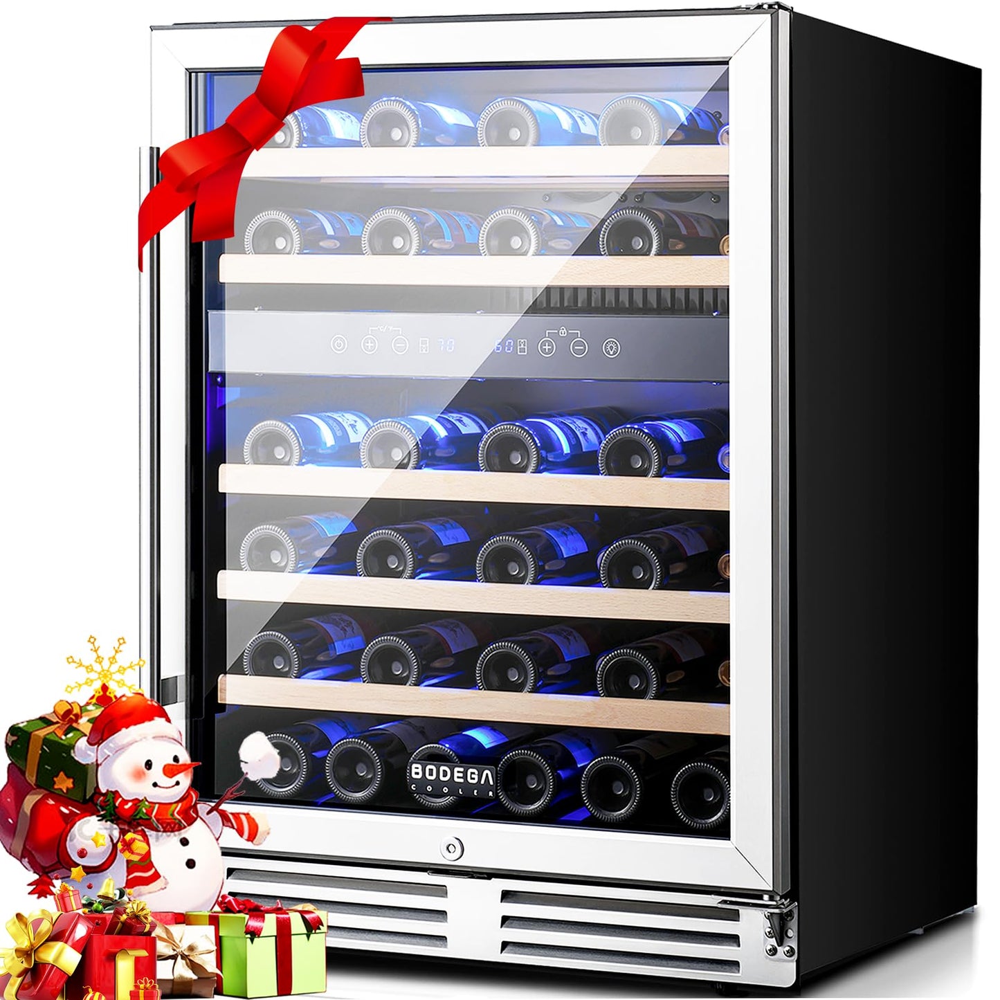 BODEGA 24 Inch Dual Zone Wine Fridge, 46 Bottle, Black 24” Wine Cooler Under Counter For Home and Kitchen, With Double-Layer Glass Door, Wine Refrigerators Free standing with Temperature Control.