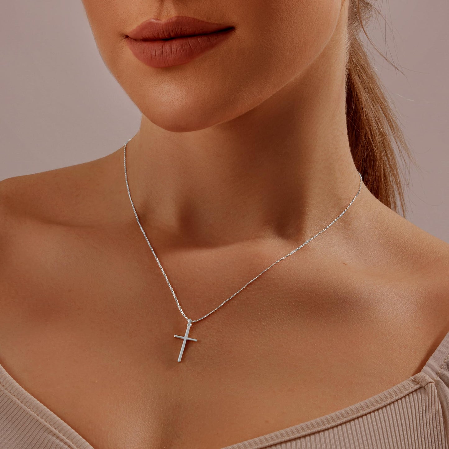 HAXIYA Silver Cross Necklace for Women Tiny Cross Pendant Dainty Choker Necklaces for Women Sterling Silver Trendy Simple Jewelry for Womens Gift