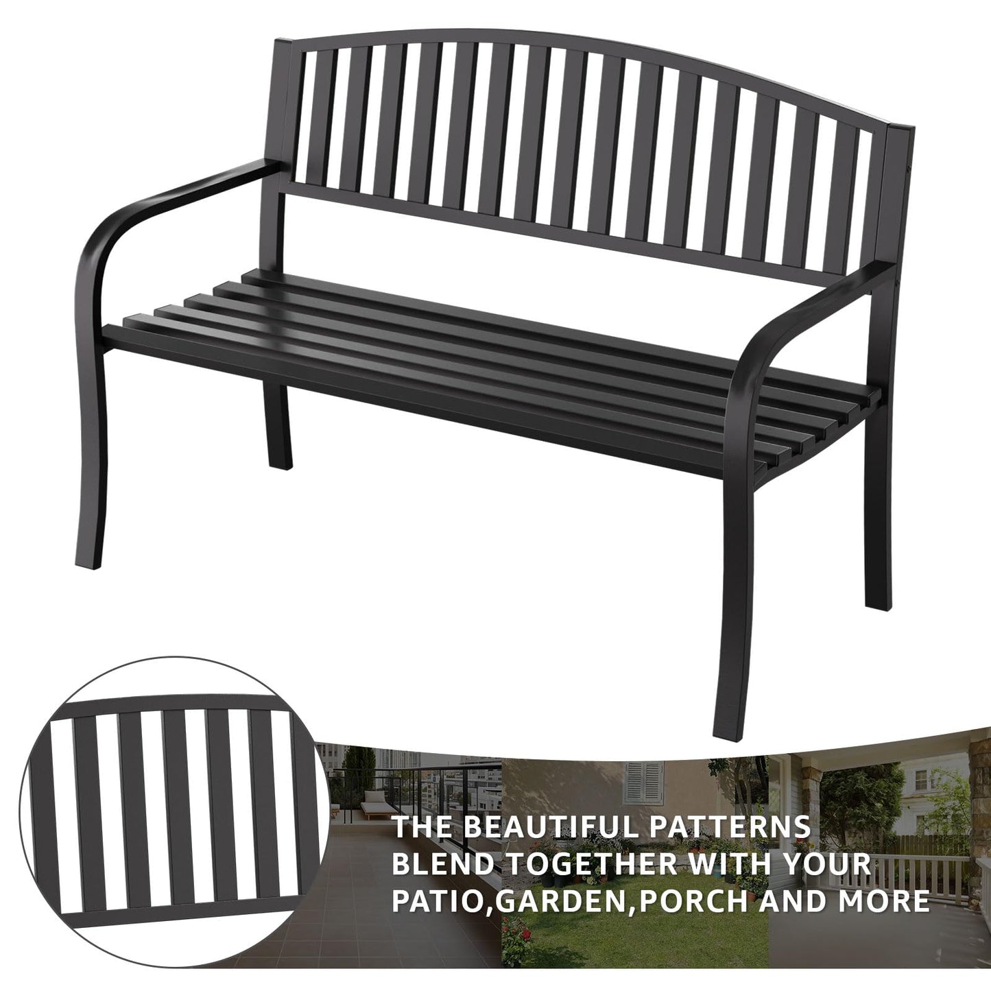 Gymplis Outdoor Bench Garden Bench Patio Bench,Weatherproof Anti-Rust Metal Powder Coated Frame Park Bench,Metal Bench for Yard & Porch & Park (Vertical line)
