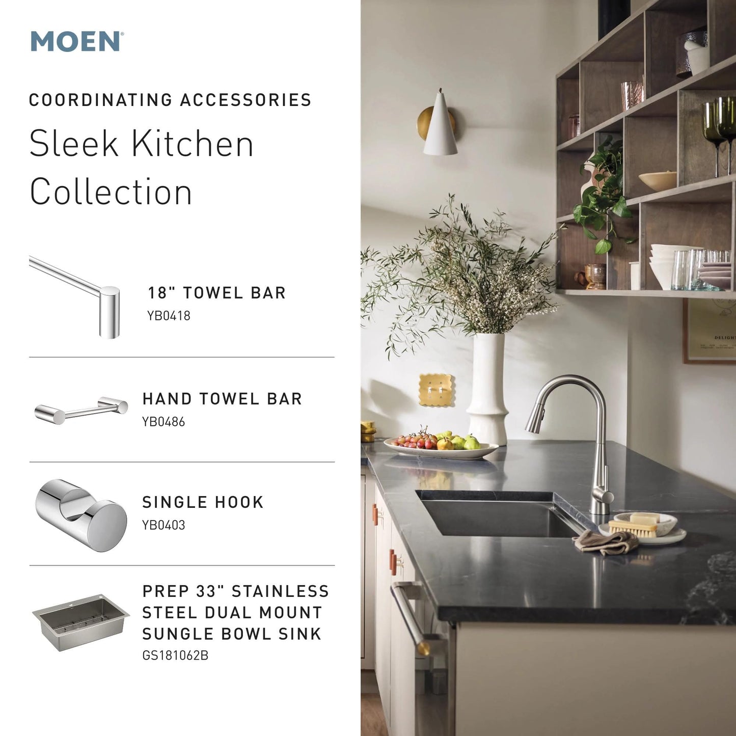 Moen Sleek Spot Resist Stainless One-Handle High Arc Kitchen Faucet with In-Deck Handle for 2-Hole Sink Setups, 7871SRS