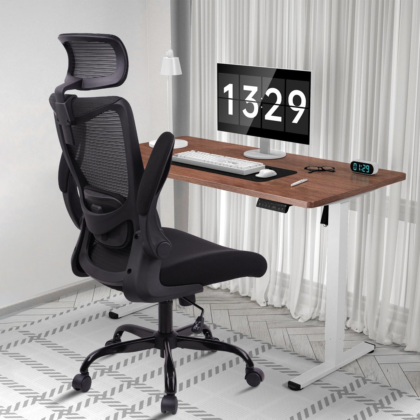 CLATINA Heavy Duty Ergonomic Mesh Office Chair 400LBS, Big and Tall Desk Chair with Adjustable Lumbar Support & Headrest, Flip Up Padded Arms, Swivel Computer Chair for Home, Conference, Black, 6 PACK