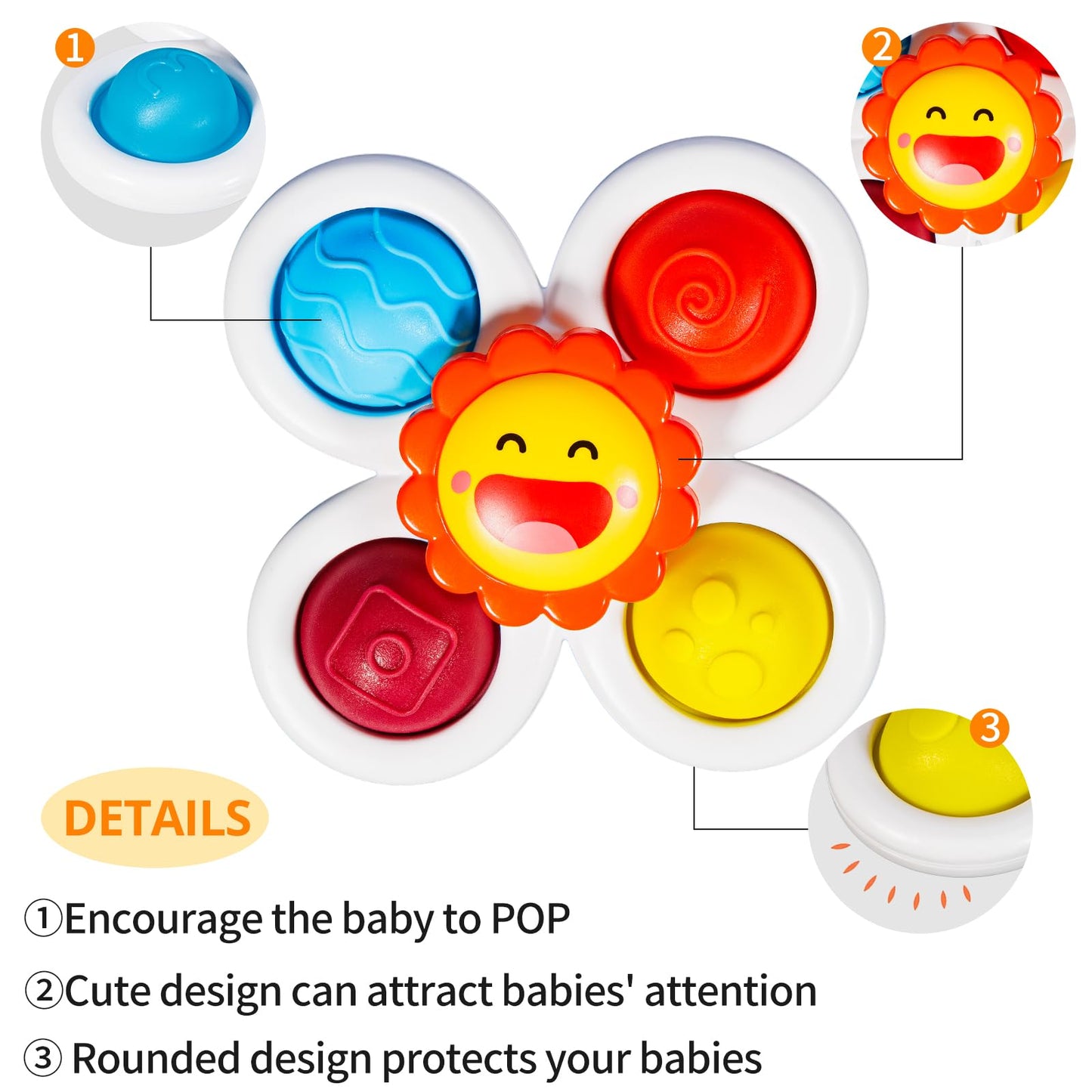 ALASOU 3PCS Pop Suction Cup Spinner Sensory Airplane Travel Toys for 1 Year Old Boy Girl Infant Toddlers|Novelty Spinning Tops 12 18 Months|1 2 Year Old Boy Birthday Gift|Baby Bath Toy Kids Ages 1-3